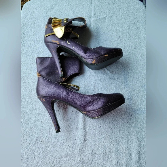 Purple and  Gold High Heels Boots - Picture 8 of 16